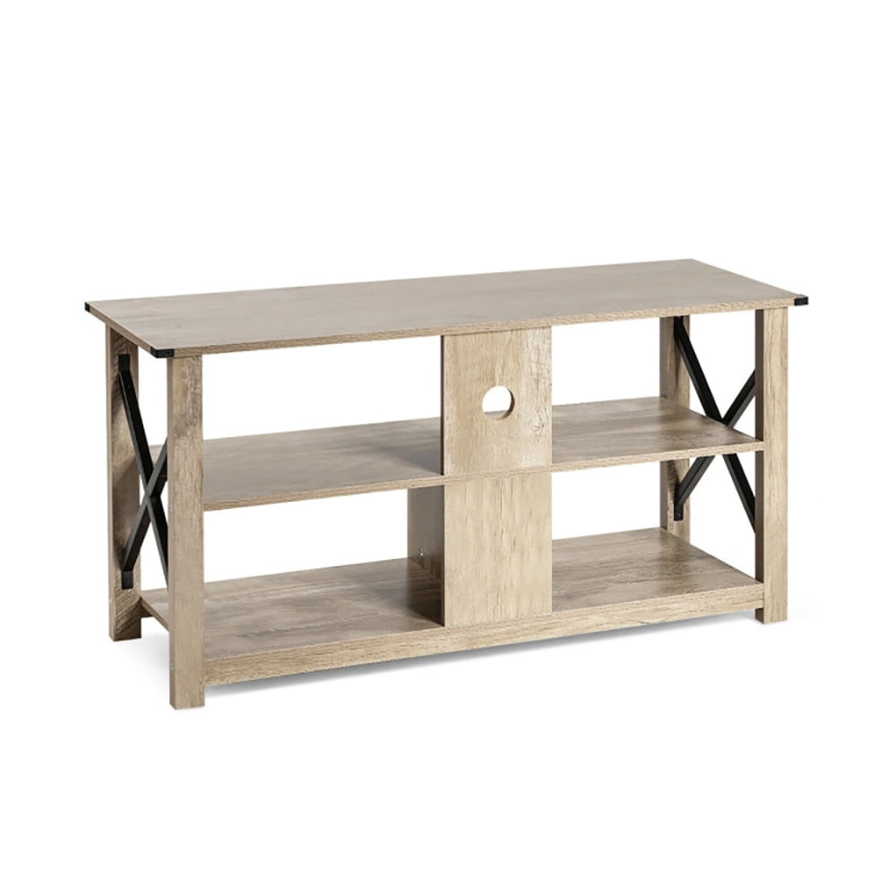 Finihen TV Stand, TV Cabinet, 3 Tier Wood TV Stand for 55-Inch with Open Shelves and X-Shaped Frame, Media Entertainment Center with Storage, for Living Room, Bedroom, Gray