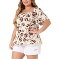 thumbnail image 2 of DARING DIVA Women's Plus Floral Off Shoulder Tassel Hem Top 1X Apricot, 2 of 6