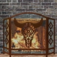 thumbnail image 6 of Three-Panel Foldable Fireplace Screen with Southwest Tribal Bull Skull Design, 6 of 6