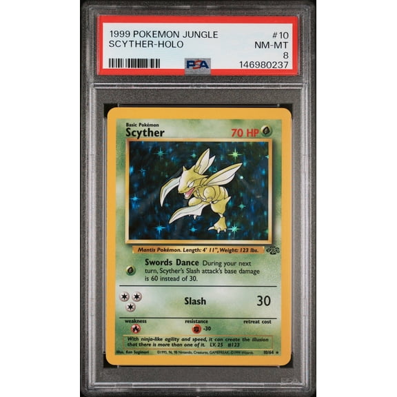 Graded 1999 Pokemon Jungle Holo Scyther PSA 8 #10 Trading Card