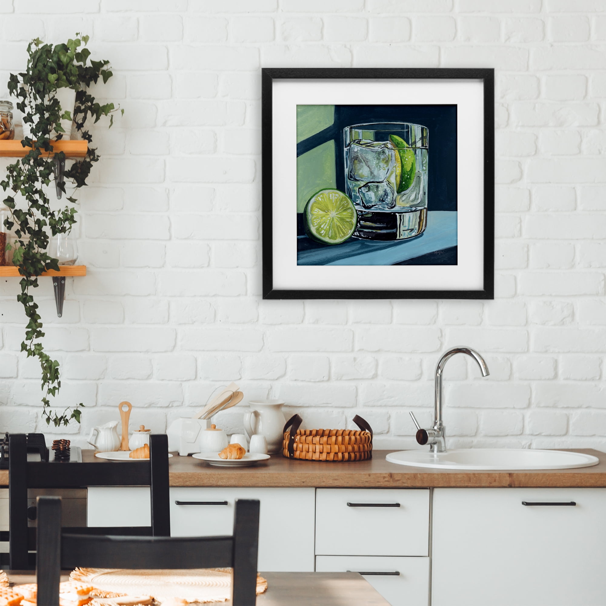 Stupell Industries Lime & Gin Tonic Cocktail Black Framed Print Under Glass, design by Kate Jarvik Birch