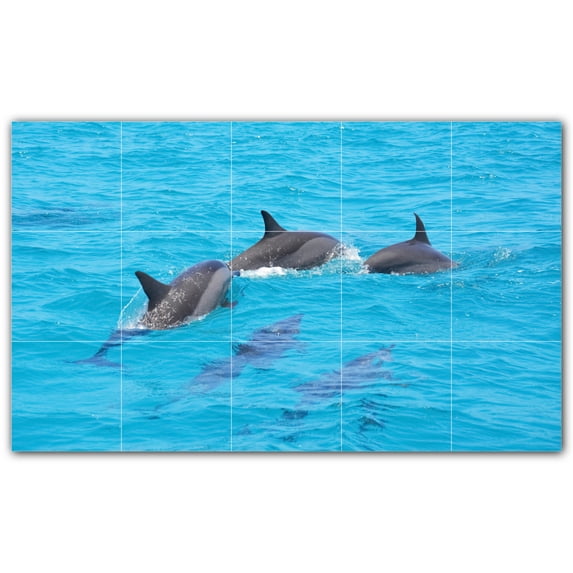 Picture-Tiles.com: Dolphin Ceramic Tile Wall Mural WAL500500-53L. 40"W x 24"H using (15) 8" x 8" Ceramic Tiles-Satin Finish
