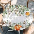 thumbnail image 2 of Thanksgiving Round Tablecloth, Fitted Table Cover with Elastic for 55"-60" Round Tables, Fall Sage Green White Pumpkin Maple Leaf Table Cloth Outdoor Indoor Dinning Party Waterproof Tablecloths, 2 of 7