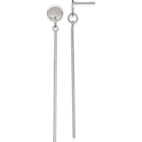 Jewelry by Sweet Pea Chisel Stainless Steel Polished Disc with Bar Post Dangle Earrings