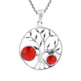 thumbnail image 1 of Bountiful Tree of Life Red Coral Sterling Silver Round Pendant Necklace, 1 of 6