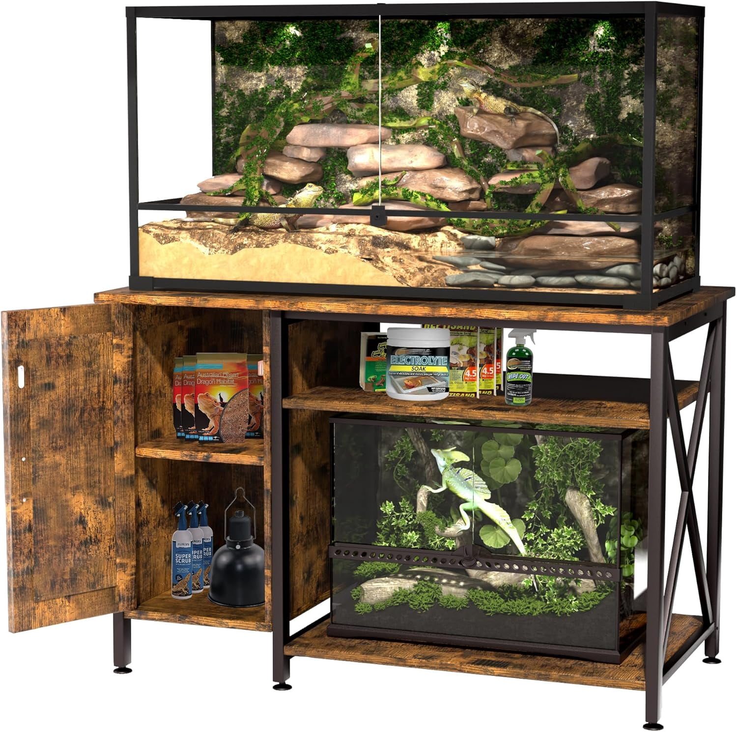 Herture 40-120 Gallon Reptile Tank Stand with Power Outlet, Terrarium Stand with Storage Cabinet, 48" X 24" Tabletop, Reptile Terrarium,Turtle Tank Black PG08XYB