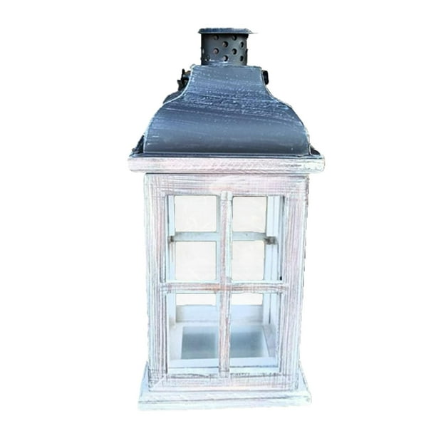 Faroles tradicionales de madera, portavelas, centro de mesa para bodas, farol de viento blanco 28x13x13CM