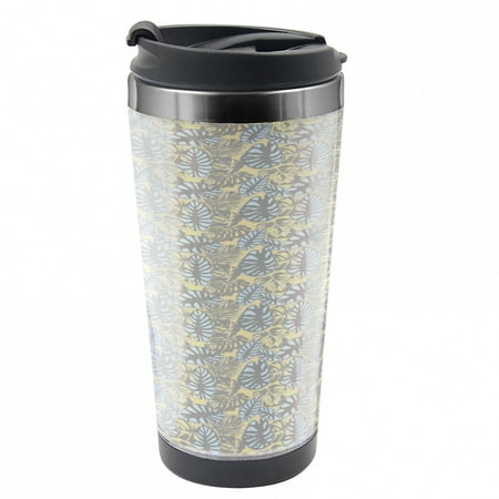 

Aloha Travel Mug Clutter of Leaves in Pastel Steel Thermal Cup 16 oz by Ambesonne