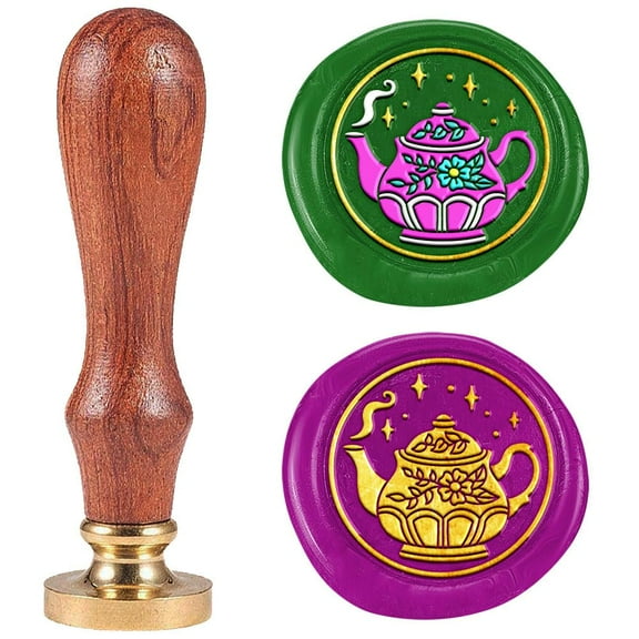 1pc Wax Seal Stamp set Sealing Wax Stamp Solid Brass Heads with Wood Handles for Envelopes Invitations Gift Card Teapot 83x22mm Stamps: 25x14.5mm