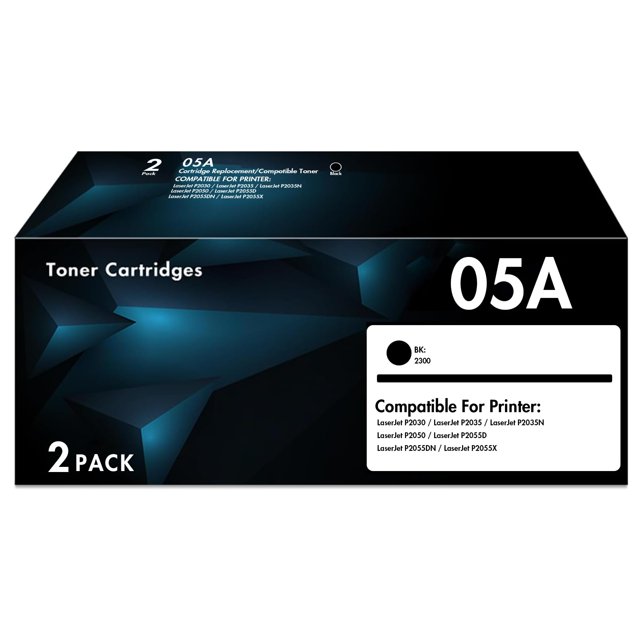 Cartucho de tóner 05A CE505A - Reemplazo para cartucho de tóner HP 05A CE505A para impresora HP Laserjet Pro P2035 P2035N P2055DN 2055DN 2035N P2030 P2050 P2055D P2055X 2055D 2055X (paquete de 2 negro