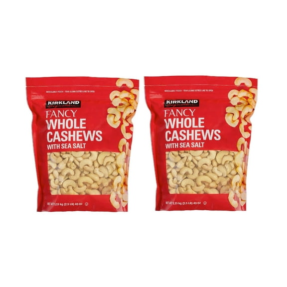 Kirkland Signature Fancy Whole Cashews with Sea Salt, 2.5 lbs 2PK