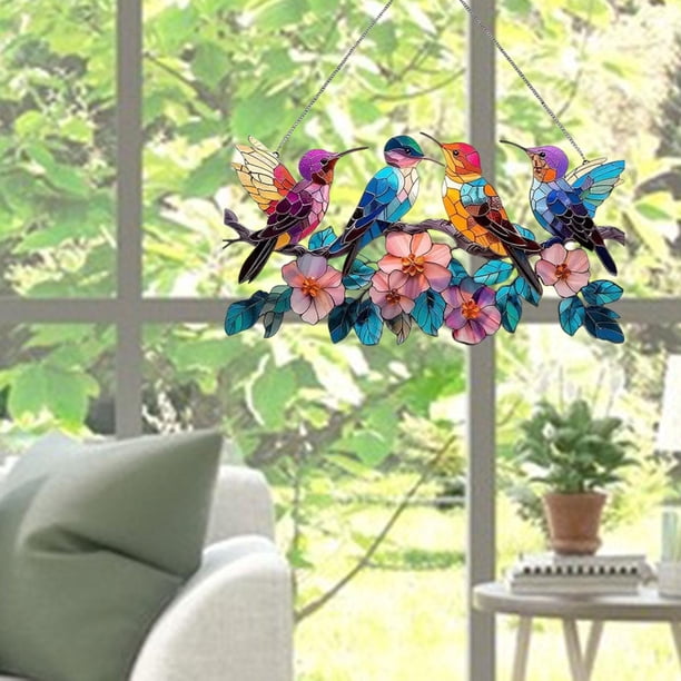 Decoración colgante de ventana con pájaros, serie de pájaros acrílicos, adornos artísticos, colgante multifuncional para ventana, jardín, interior Estilo C