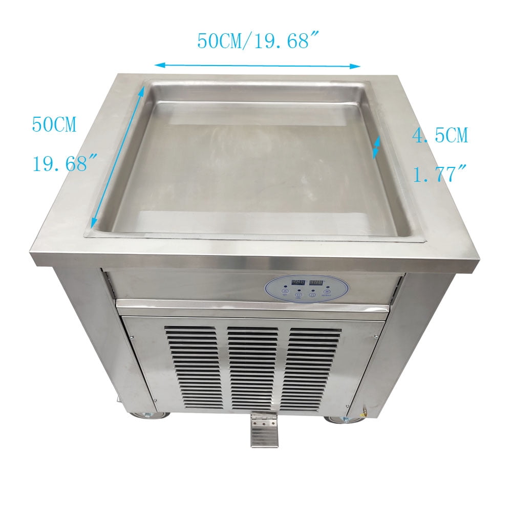INTBUYING Fried Ice Cream Machine Frozen Yogurt Stir-frying Ice Maker Stainless Steel with 2 Shovels