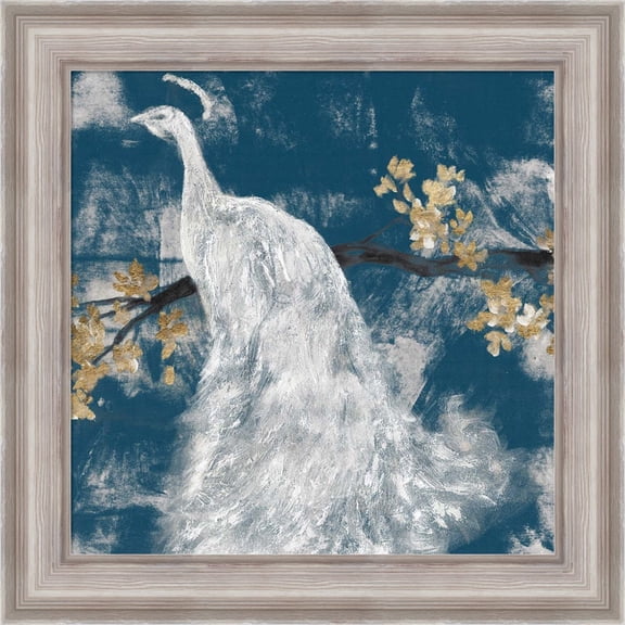 Great Art Now White Peacock on Indigo II by Jennifer Goldberger, Framed Wall Art, 20W x 20H