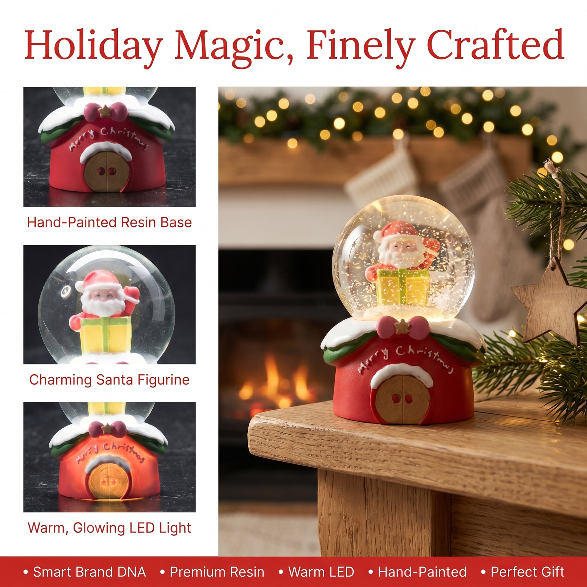 Unique Bargains Light Up Crystal Ball LED Glitter Snow Globe Red A 1.8" x 1.8" x 2.7"