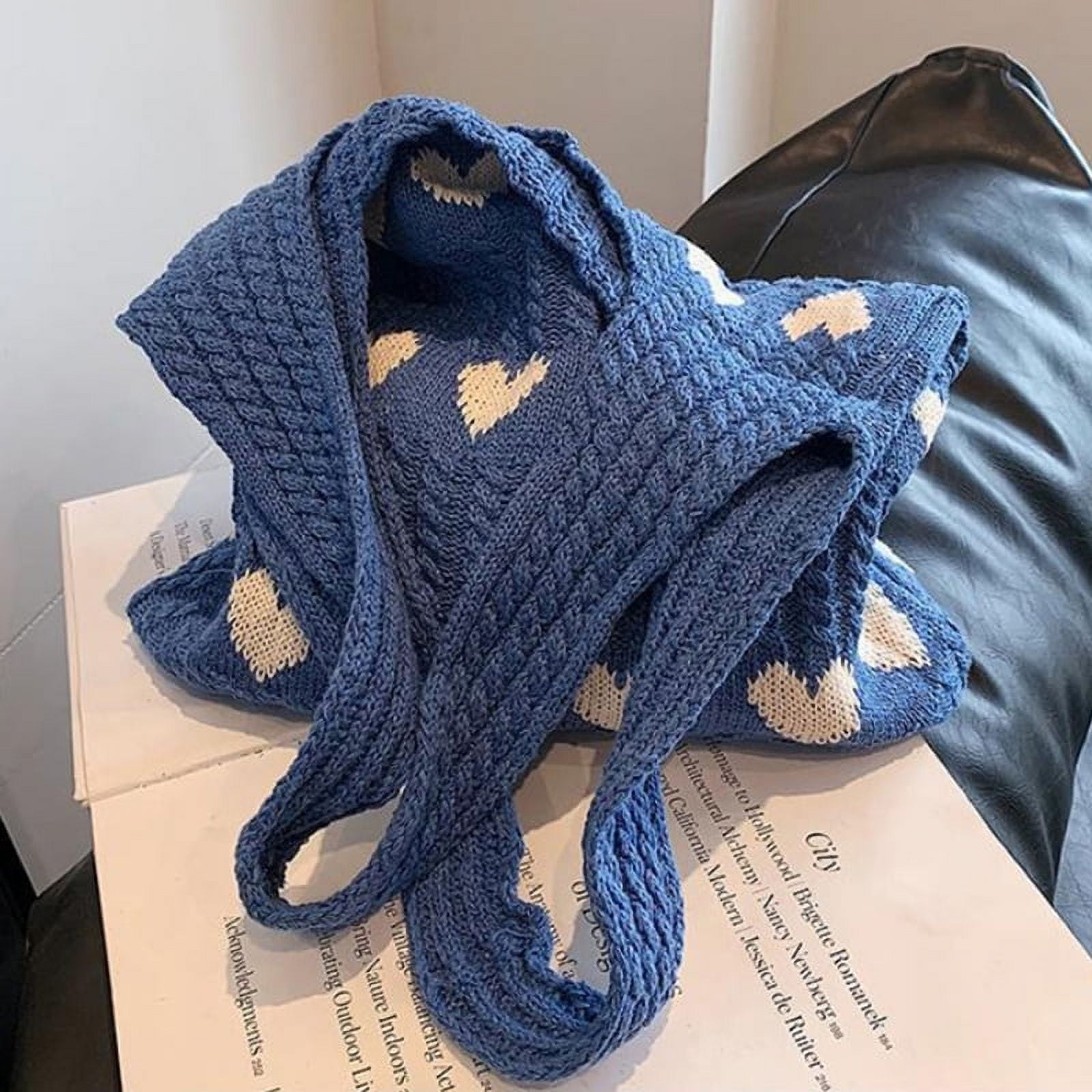 Love Heart Graphic Knitted Tote Bag Fashion Woven Shoulder Bag Aesthetic Crochet Bag For Women