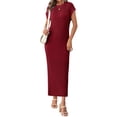 thumbnail image 2 of Cap Sleeve Solid Color Women Ribbed Knit Dress Casual Maxi Sweater Dresses, 2 of 5