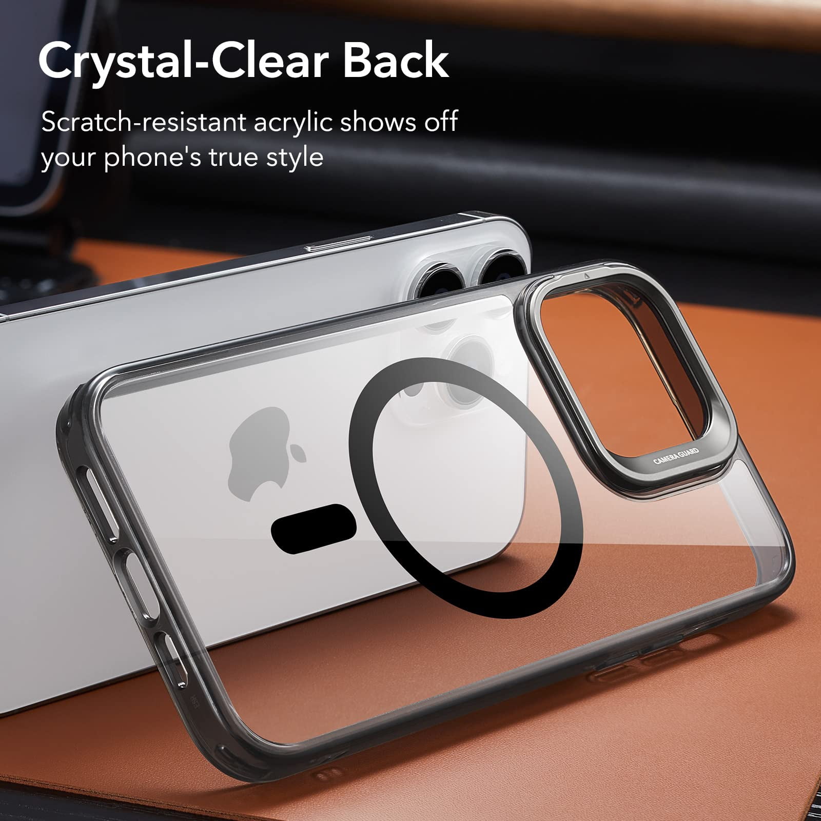Esr Magnetic Phone Case For 14 Pro Max  Compatible With Magsafe Built-in Camera Ring Stand Military-grade Protection Classic Kickstand (halolock) Clear Black