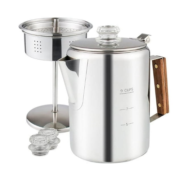 LEEYNEER Coffee Percolators Stovetop for Camping Percolator Pot Stainless Steel Maker Camping Outdoors 9 Cup