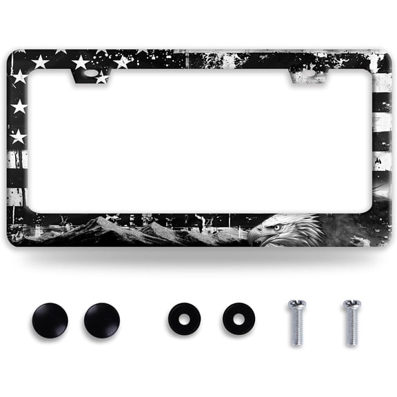 American Flag Eagle Mountains License Plate Frame Funny License Plate Holder Stainless Steel Accessories Cars Decor with 2 Holes Screws Fits Standard Us Ca Vehicles License Plate Frames 12.2 X 6 Inch