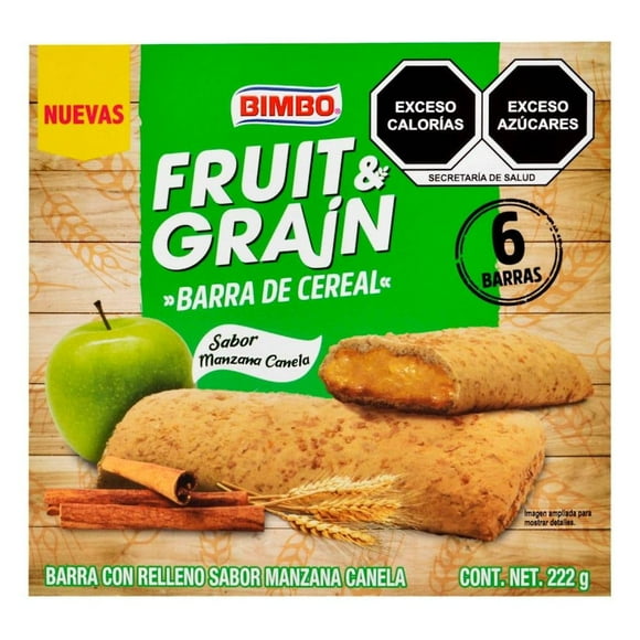 Barra de cereal Bimbo fruit & grain sabor manzana canela 222 g