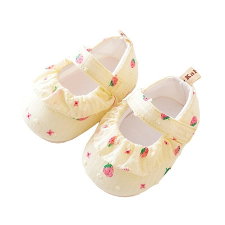 

Sprifallbaby Baby Girls Mary Jane Flats Non-Slip Strawberry Print Ruffle Princess Dress Shoes Infant Crib Shoes 0-2Y