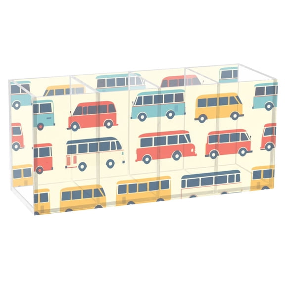 Buses Vehicle Pencil Pen Cosmetic Holder Cup Makeup Brush Holder Desk Accessories Holder Acrylic Organizer for Office School Home