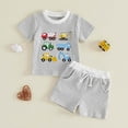 thumbnail image 2 of Akiihool Toddler Boys Outfit Toddler Kids Boy Summer Clothes 6 12 18 24 Months 2T 3T 4T Short Sleeves Shirt Tops & Casual Shorts Outfit Set(Grey,12-18 Months), 2 of 5