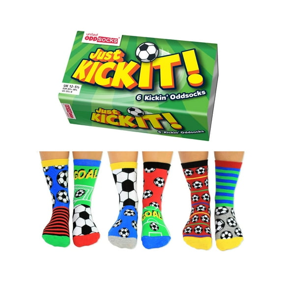 United Oddsocks Just Kick It Mismatched Football Soccer Print US 12.5 - 7 Boy Socks