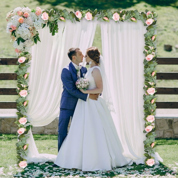 Guirnalda de hiedra artificial de 190 cm (74,8 pulgadas), enredaderas colgantes de plástico color champán con rosas para decoración de bodas (1 unidad) Rkxzt