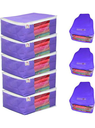 Gokich Storage box for clothes, Foldable Wardrobe Storage Organizer Bag,  saree covers bags, steel frame storage box saree, living box, 66 Liters  storage Bag (BLUE- As per same image, Fabric) : 