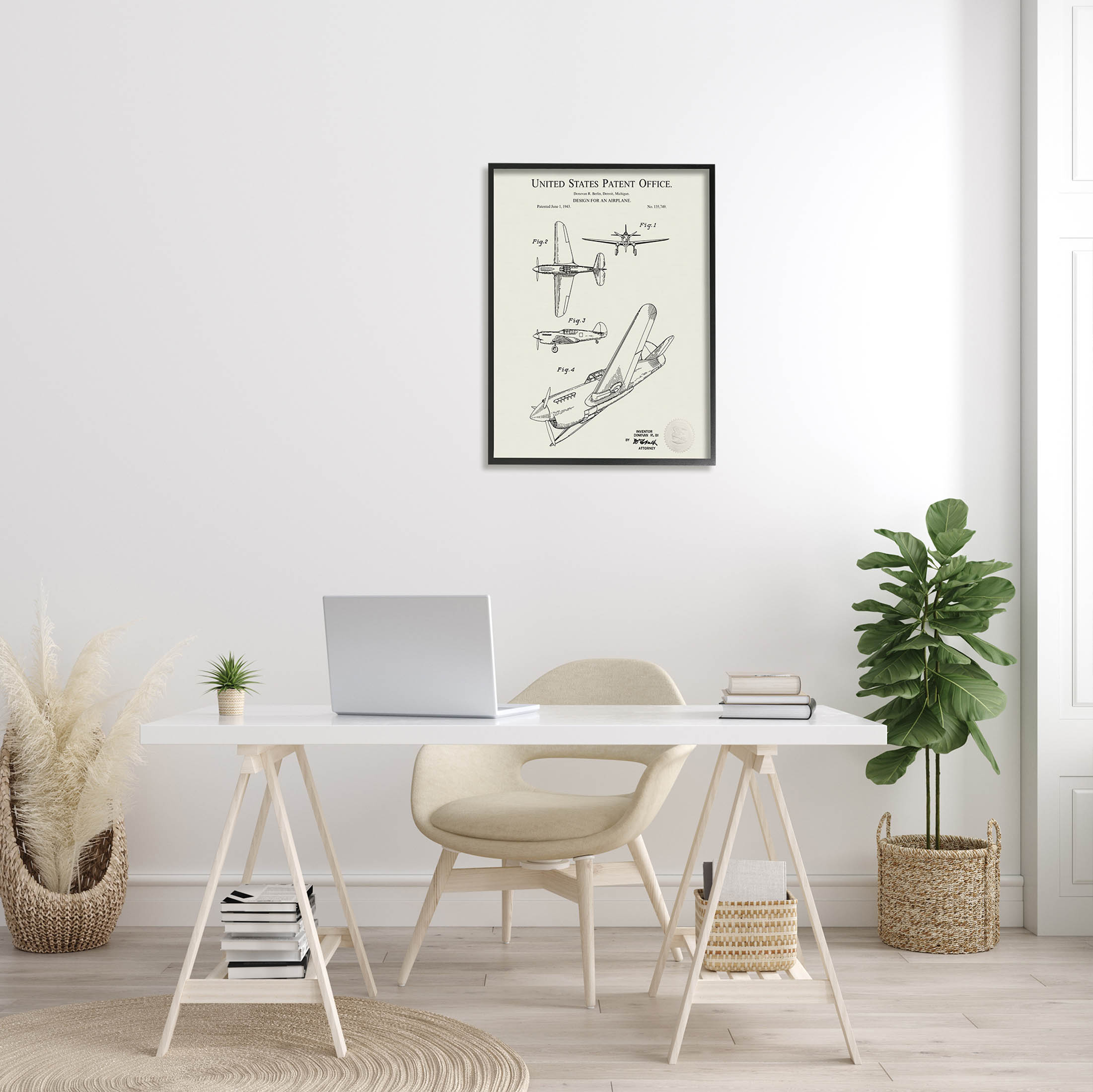 Stupell Industries Aircraft Patent Diagram Chart Graphic Art Black Framed Art Print Wall Art, Design by Karl Hronek