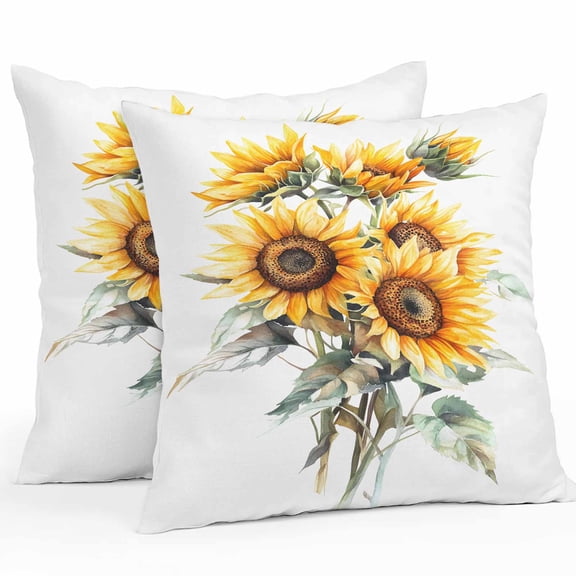 Outdoor Waterproof Pillow Covers Pack of 2, Summer Plant Vintage Watercolor Sunflower Plant Decorative Throw Pillowcases Cushion Covers for Garden Patio Tent Sofa Couch, 18x18 inch