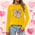 thumbnail image 5 of Valentines Bow Shirts Womens Long Sleeve Holiday Valentine's Day Tshirt Crew Neck Heart Graphic Tee Tops, L Yellow, 5 of 5