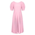 thumbnail image 4 of YWDJ Semi Formal Dresses for Women Wedding Guest Fashion Solid Pile Of Sleeves Large Swing Short Sleeve Mid Skirt Backless Dress Spring Summer Dresses for Women 2023PinkL, 4 of 6