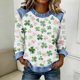 thumbnail image 1 of TaTaai Women's Casual Patchwork Shirt Long Sleeve Round Neck Solid Color St Patrick Day Blouse Soft Comfy Lightweight Top Spring Daily Holiday Party Wear Gift, 1 of 5