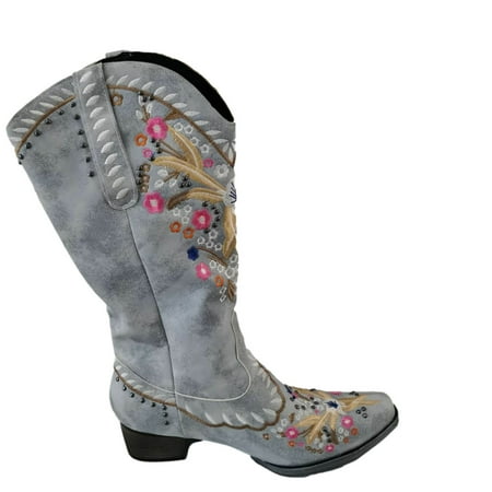 

Womens Style Embroidered Flower Ethnic Thick-heeled Mid-heel High-tube Sleeve Boots Summer Winter Cowgirl Cowboy Boots Shoes Western Trendy Rain Snow Weather Hiking Work Boot