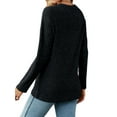 thumbnail image 4 of Hibeli Women Ribbed Textured Crew Neck Long Sleeve Button Tulip Hem Solid Color Top, 4 of 7