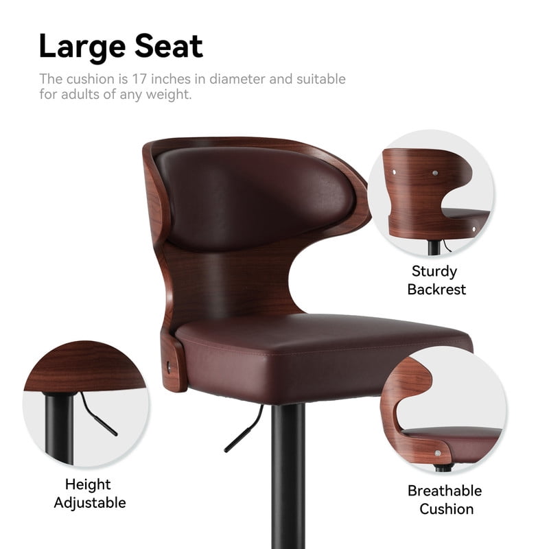 Daluvenix Set of 4 Wooden Swivel Bar Stool with Backrest, Counter Height Bar Chair for Kitchen & Dining Area, Browm