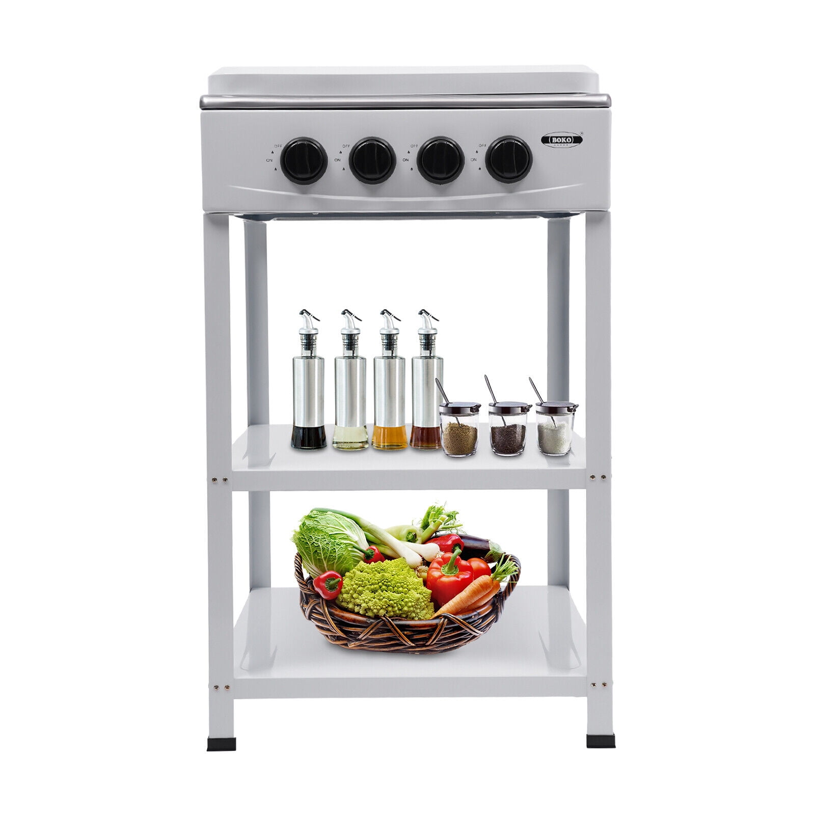 Portable Gas 4 Stoves with Support Leg Stand and Wind Blocking Cover Adapter, Stainless Steel Stove, Manual Ignition Camping Stove 4 Burner for RV, Apartment, Outdoor Cooking