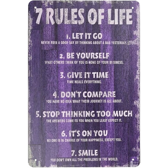 Retro Tin Sign 7 Rules of Life Motivational Metal Sign Wall Art Plaque Poster for Home Bar Pub 8 X12IN