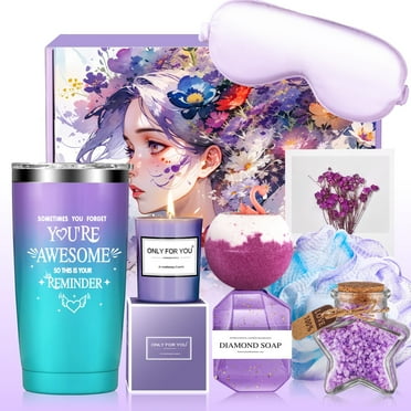 Spa Gift Baskets for Women - 8 Pcs Lavender Scents Relaxing Bath Set, Beauty Body Care Holiday Birthday Mothers Day Gifts for Her, Purple