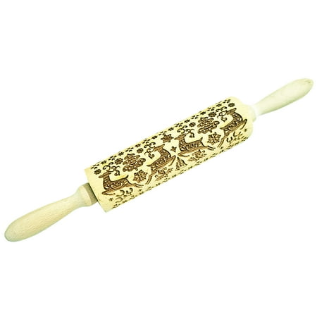 

Kitchen Wood Rolling Pin Engraved Carved Embossed Christmas 3D Rolling Pin Tool