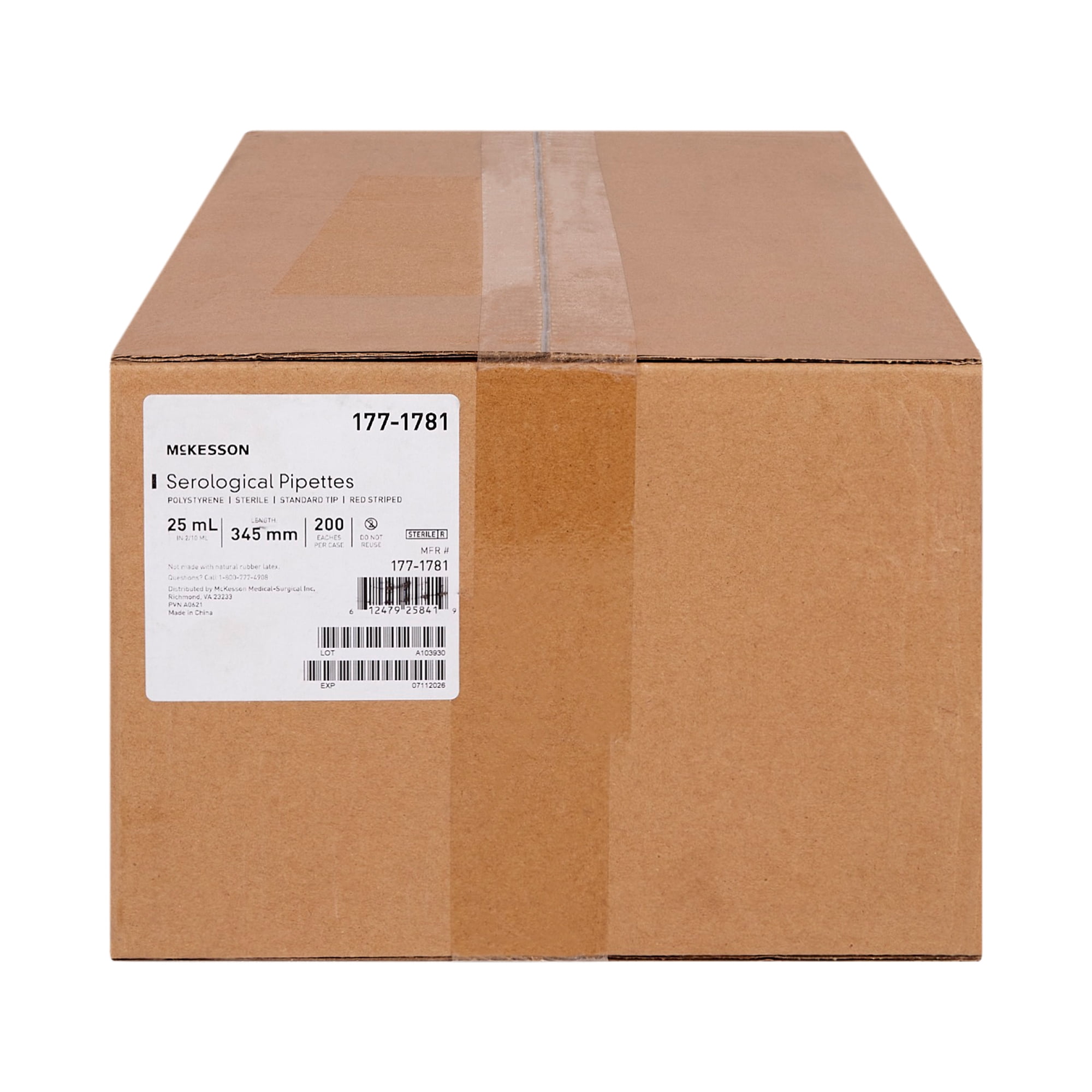 McKesson Serological Pipettes for Blood Serum - Sterile, Plastic - 25 mL, 200 Count, 1 Pack
