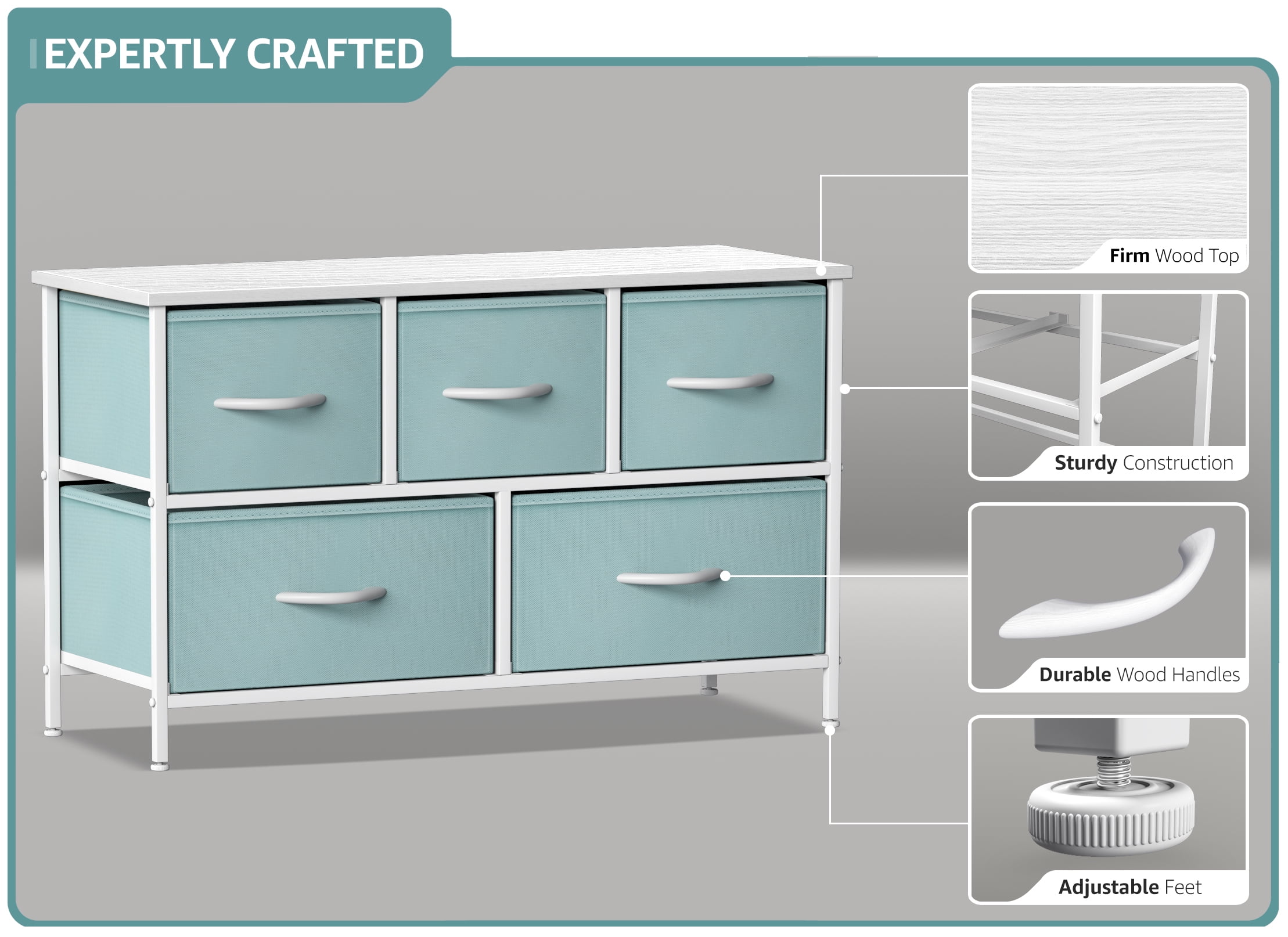 Sorbus Dresser with 5 Drawers - Furniture Storage Chest for Kid’s, Teens, Bedroom