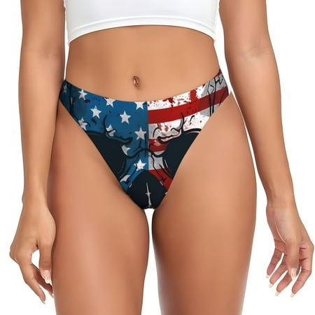Sigee American Flag Skull for Women s G-String Sexy  Low Rise  Soft Lace Perfect for Special Occasions-Medium