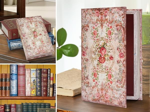 Book Box Decorative Storage Box Faux Wood with Magnetic Cover for Jewelry, Photos, Greeting Cards, Remotes