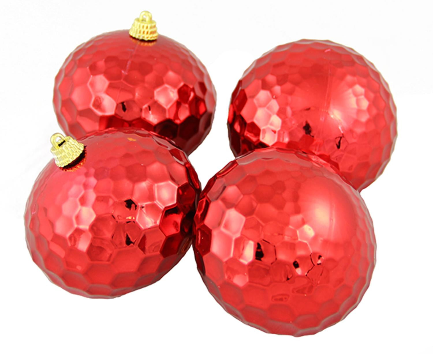 Pack of 4 Shiny Red Shatterproof Hammered Disco Ball Christmas