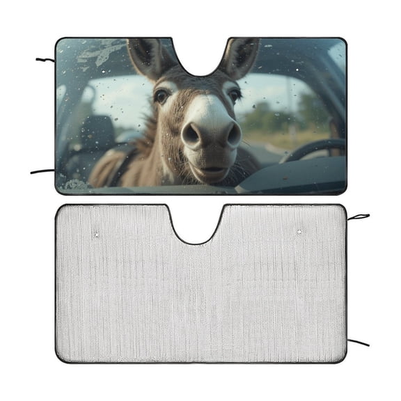 Funny Donkey Car Windshield Sun Shade Fold-able UV Ray Sun Visor Protector Sunshade to Keep Your Vehicle Cool 51"x28"