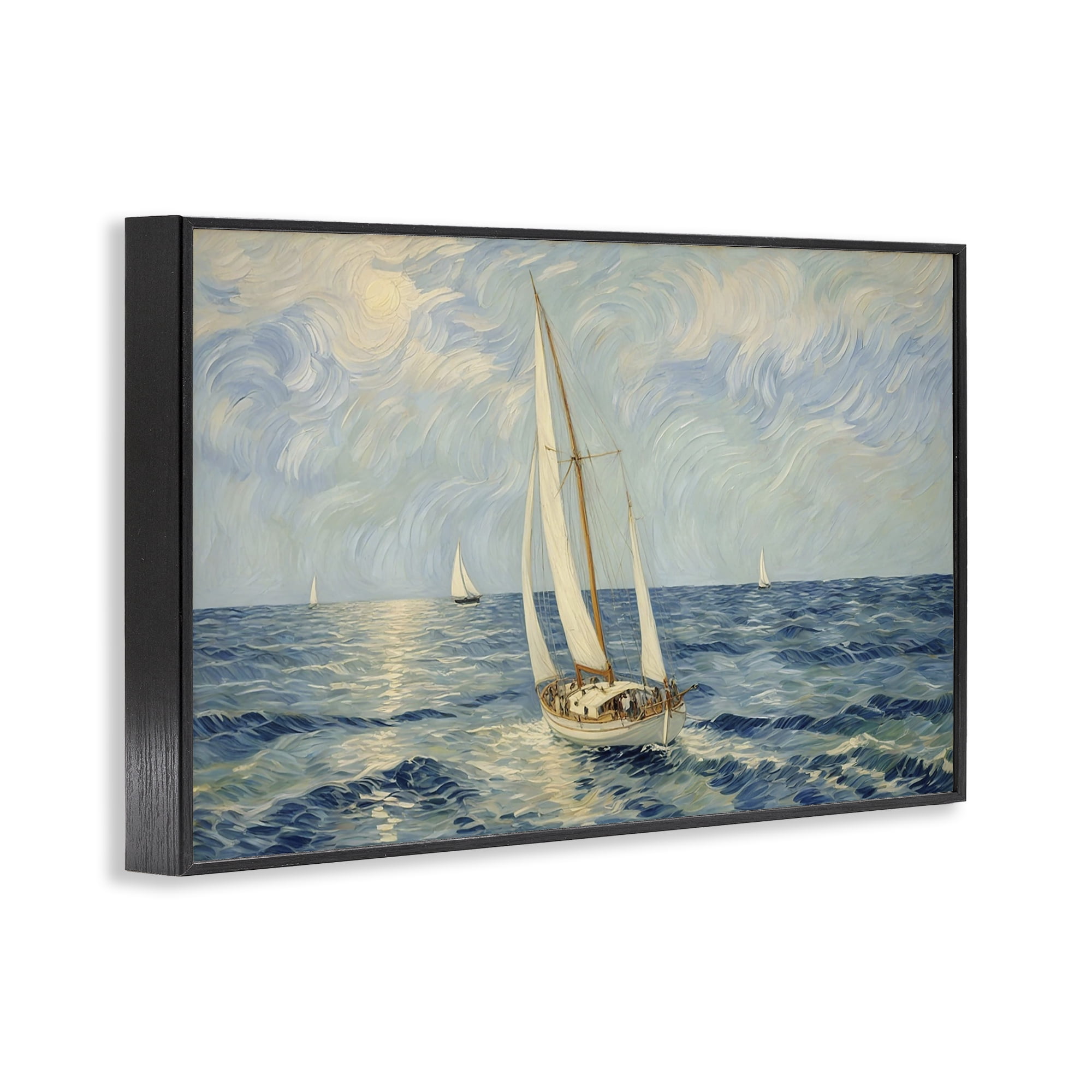 Stupell Industries Sailing Yacht on Blue Sea Black Framed Giclee Art, design by Angie Hawke